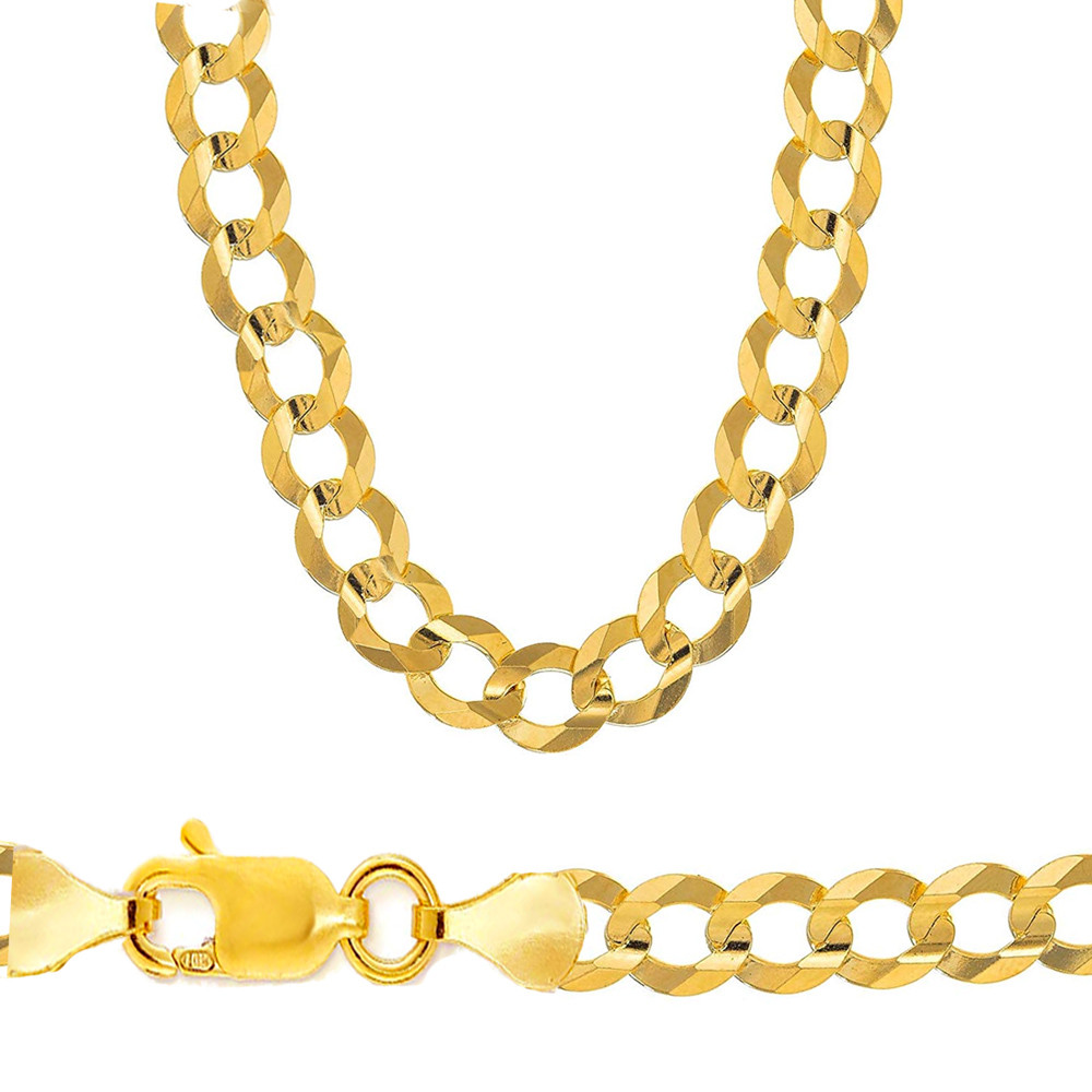 10k Gold 9.5mm Flat Curb Chain 28 Inches